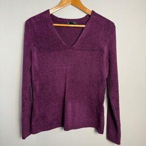Paraphrase Women's Terrycloth V-Neck Long Sleeve Sweater Purplish-Wine Size XL